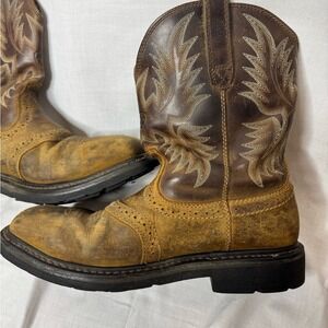 Ariat Mens Sierra Western Work Boot Sz 9D Square Toe Steel Distressed Worn Chore